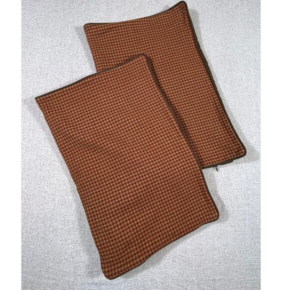 Peacock Alley Set of 2 Red Brown Houndstooth 100% Cotton Standard Pillow Covers - Picture 1 of 8